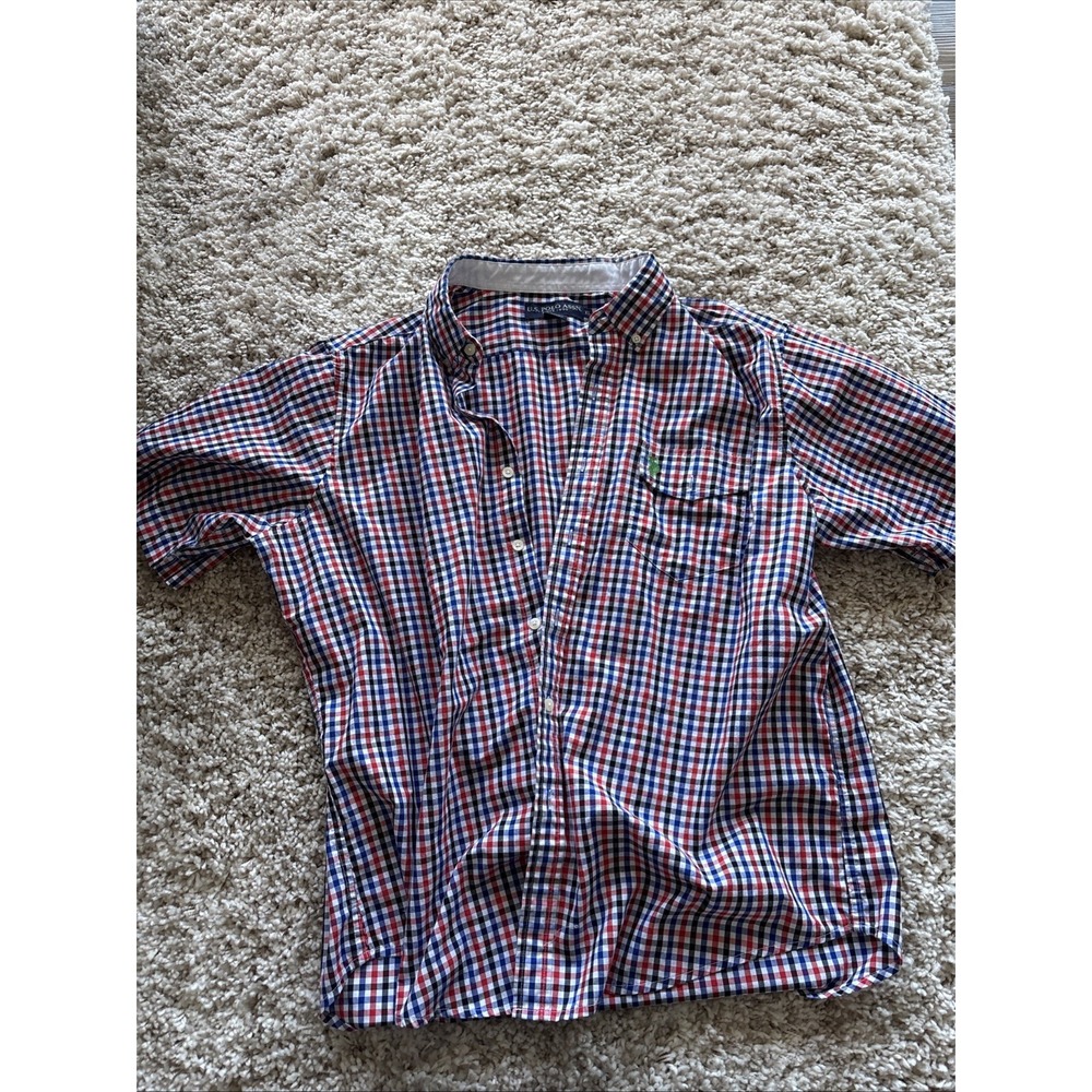 Mens Us Polo‎ Assn Red & Blue Plaid Short Sleeve Button Up Shirt Size XL